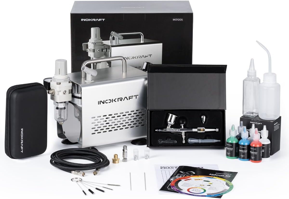 InoKraft Gravity Feed Airbrush Kit with Compressor