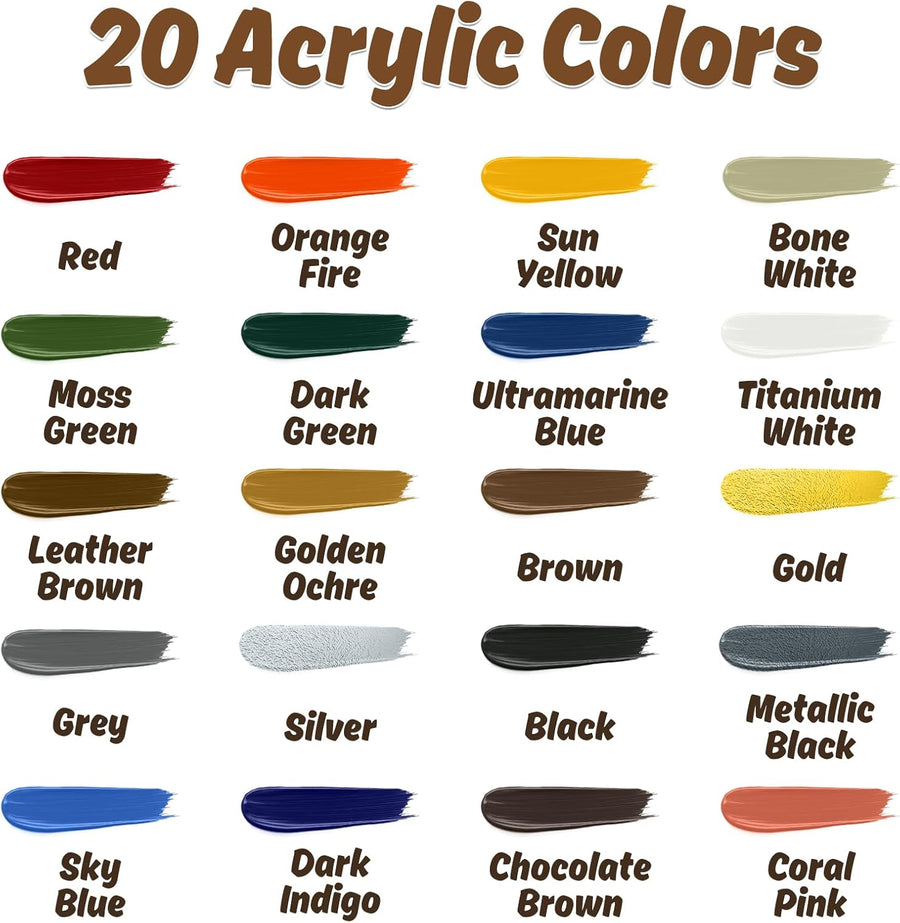 X ARTY HUB Model Paint Set 20 Colors with 3 Brushes