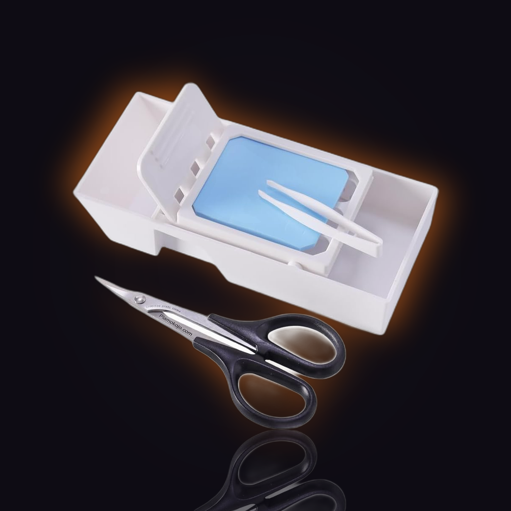 Decal Tool Box: Curved Scissors, Tweezers, Sponge