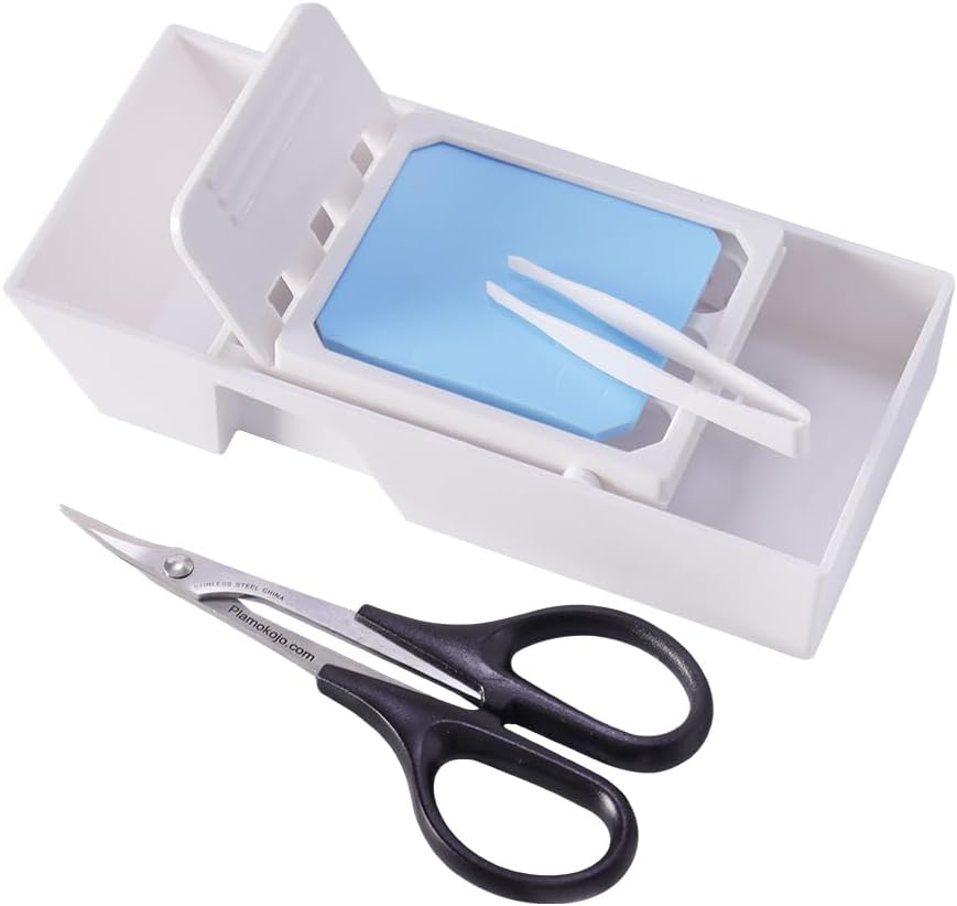 Decal Tool Box: Curved Scissors, Tweezers, Sponge