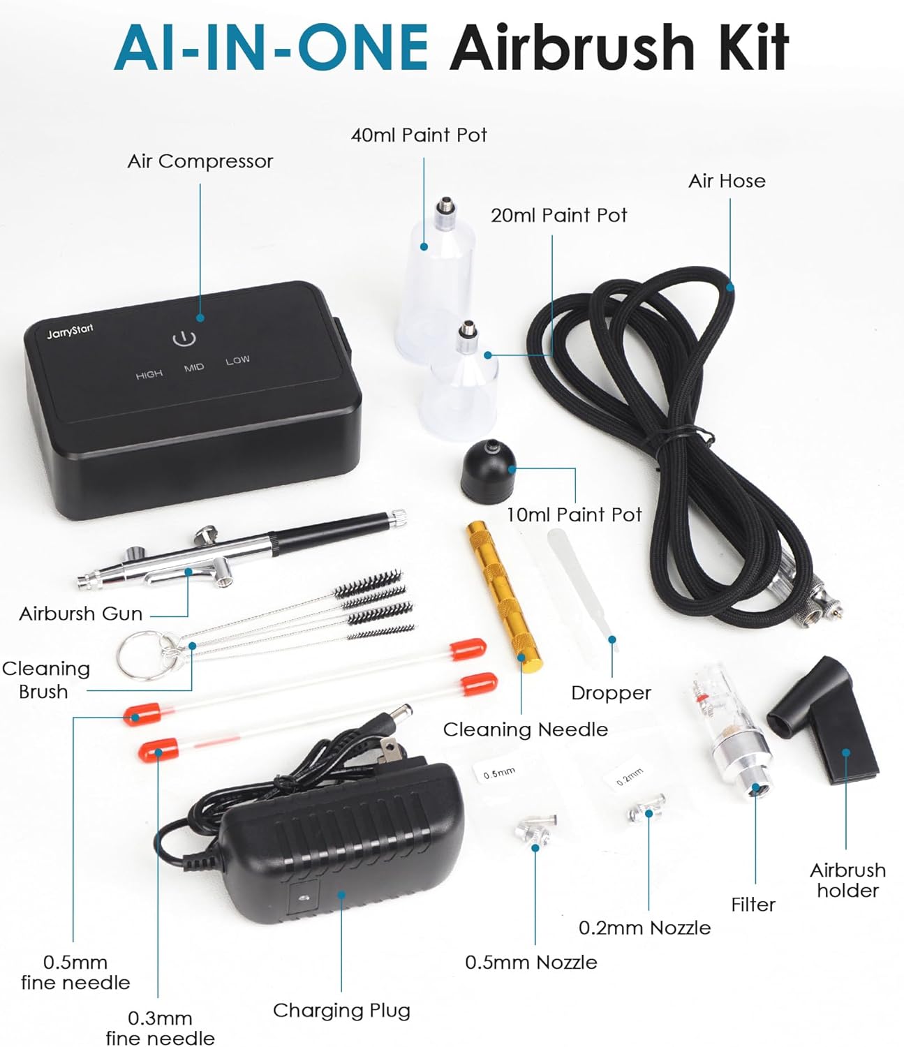 50 PSI Airbrush Kit with Compressor and Nozzles