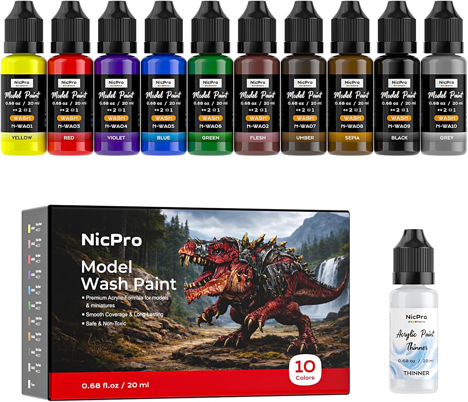 Nicpro 10 Color Acrylic Model Wash Set for Weathering