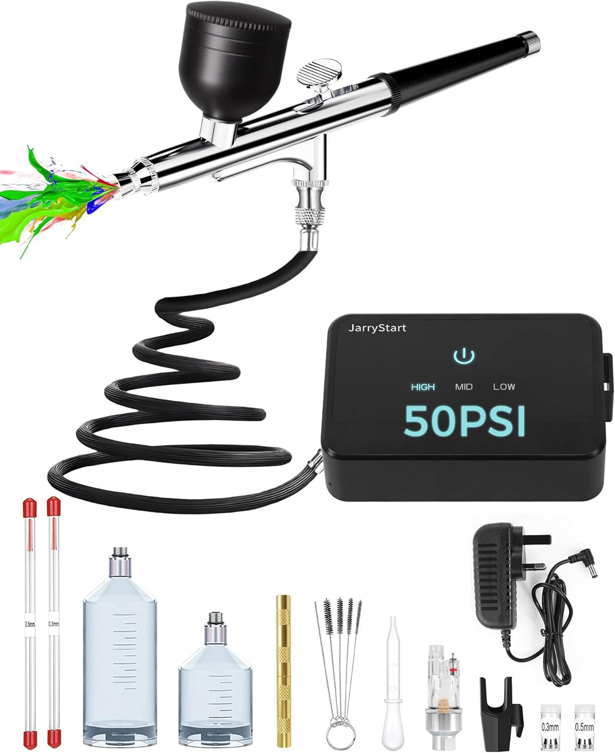 50 PSI Airbrush Kit with Compressor and Nozzles