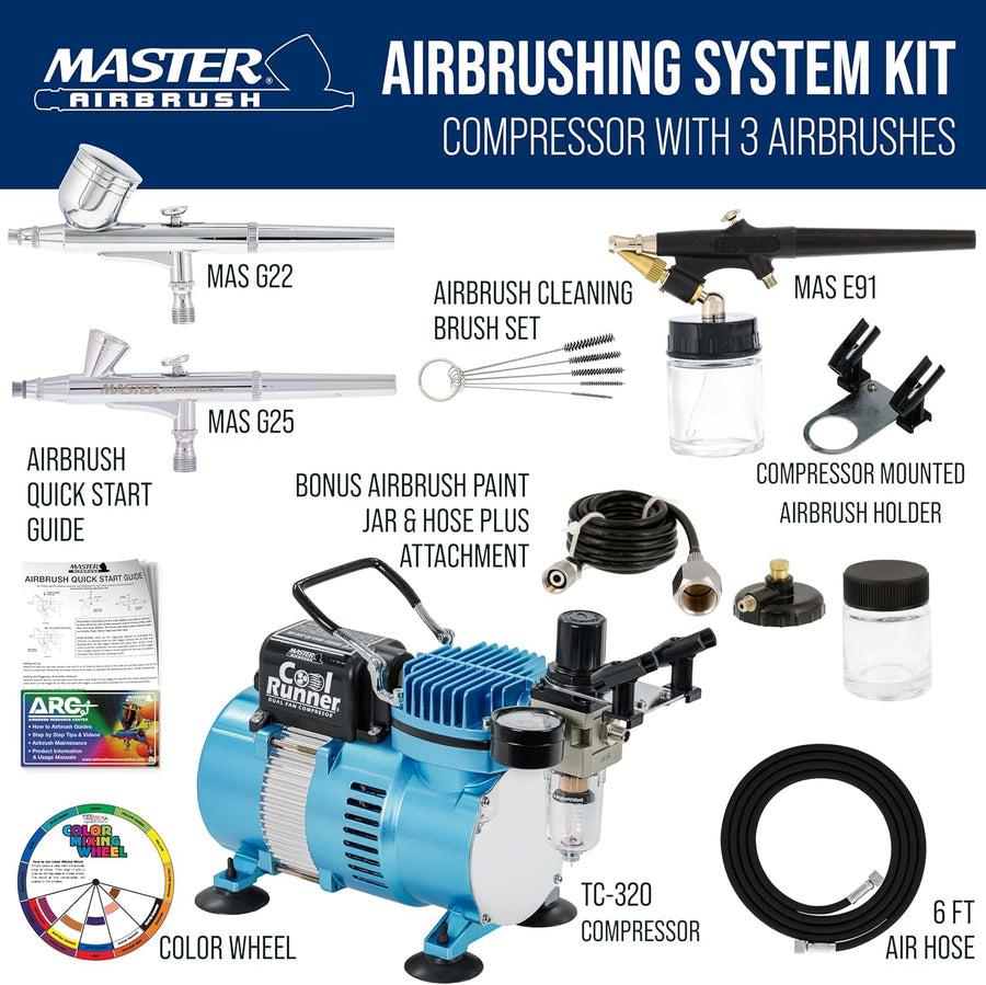 Master Cool Runner II Airbrush Kit 3 Airbrushes
