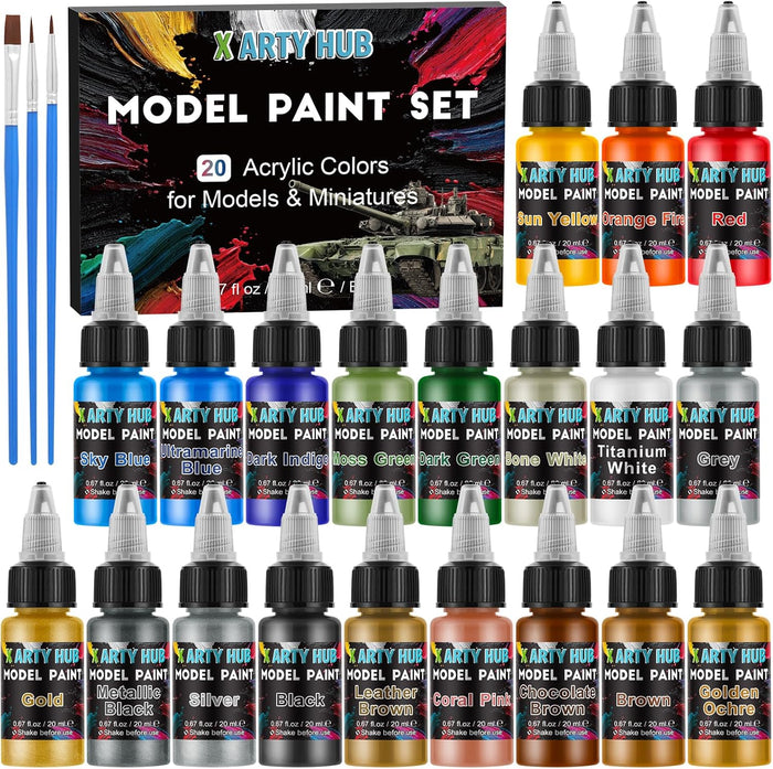 X ARTY HUB Model Paint Set 20 Colors with 3 Brushes