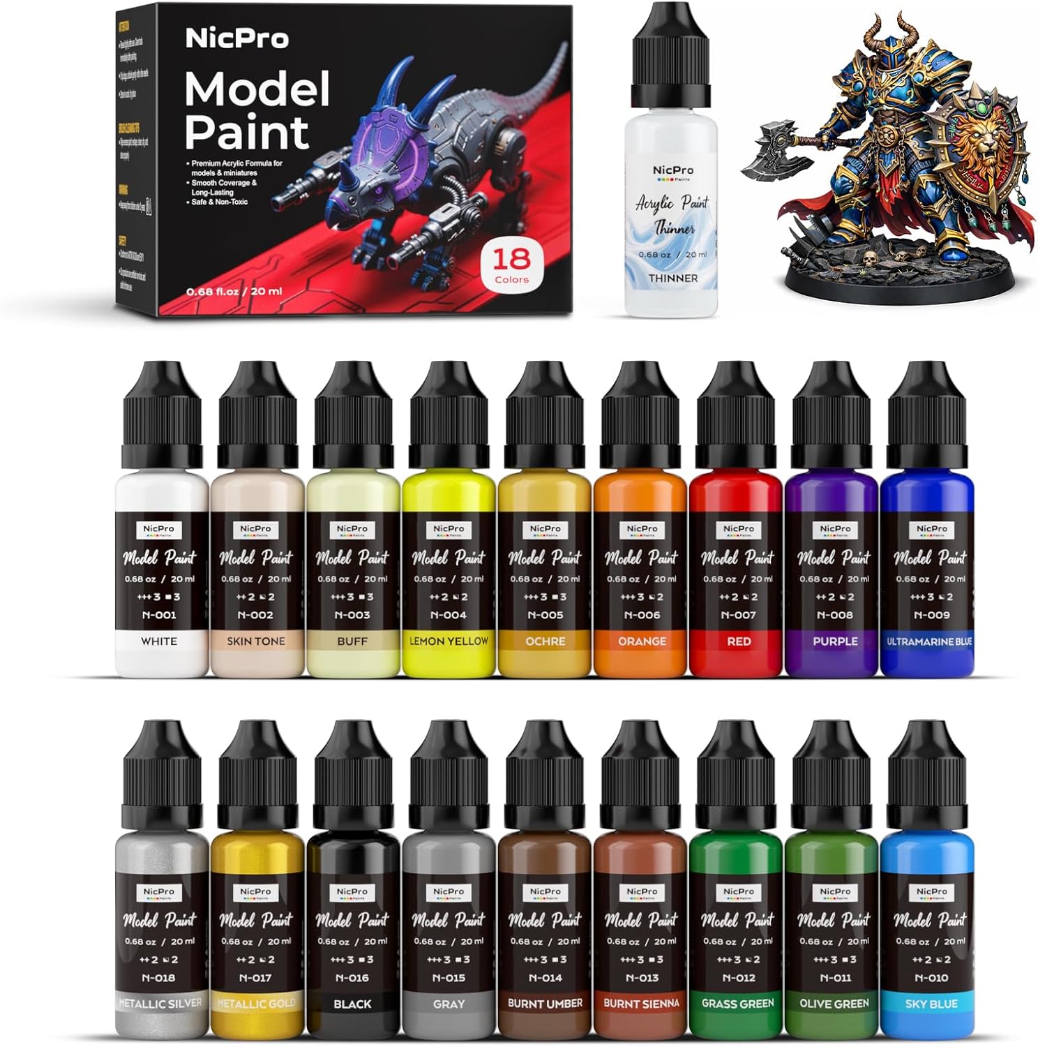 Nicpro 18 Color Model Paint Set Brush Airbrush 20ml