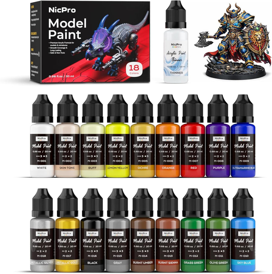 Nicpro 18 Color Model Paint Set Brush Airbrush 20ml
